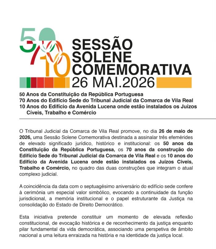 Sessão solene em Vila Real assinala 50 anos da Constituição e História do Tribunal